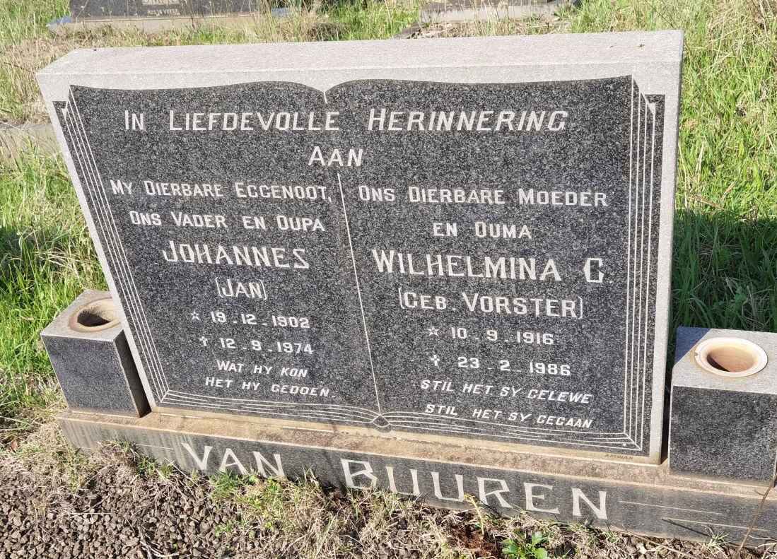 BUUREN Johannes, van  1902-1974 &amp; Wilhelmina G.  VORSTER 1916-1986