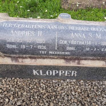 KLOPPER Andries H. 1883-1936 &amp; Anna S.M. BOTHA 1885-1969