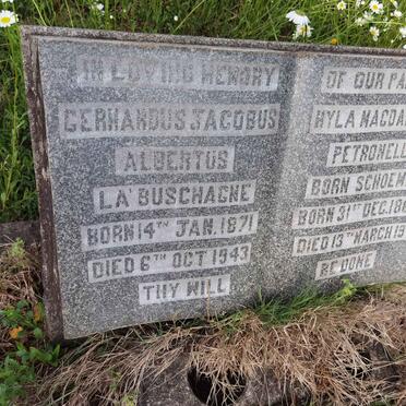 LABUSCHAGNE Gerhardus Jacobus Albertus 1871-1943 &amp; Hyla Magdalena Petronella SCHOEMAN 1865-1943