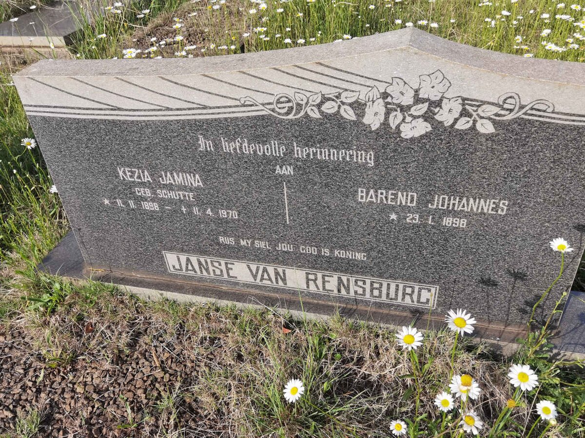 RENSBURG Barend Johannes, Janse van 1898- &amp; Kezia Jamina SCHUTTE 1898-1970