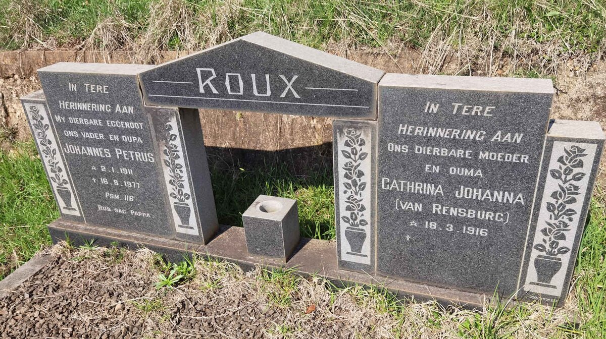 ROUX Johannes Petrus 1911-1977 &amp; Cathrina Johanna VAN RENSBURG 1916-