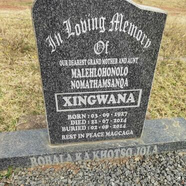 XINGWANA Malehlohonolo Nomathamsanqa 1927-2014