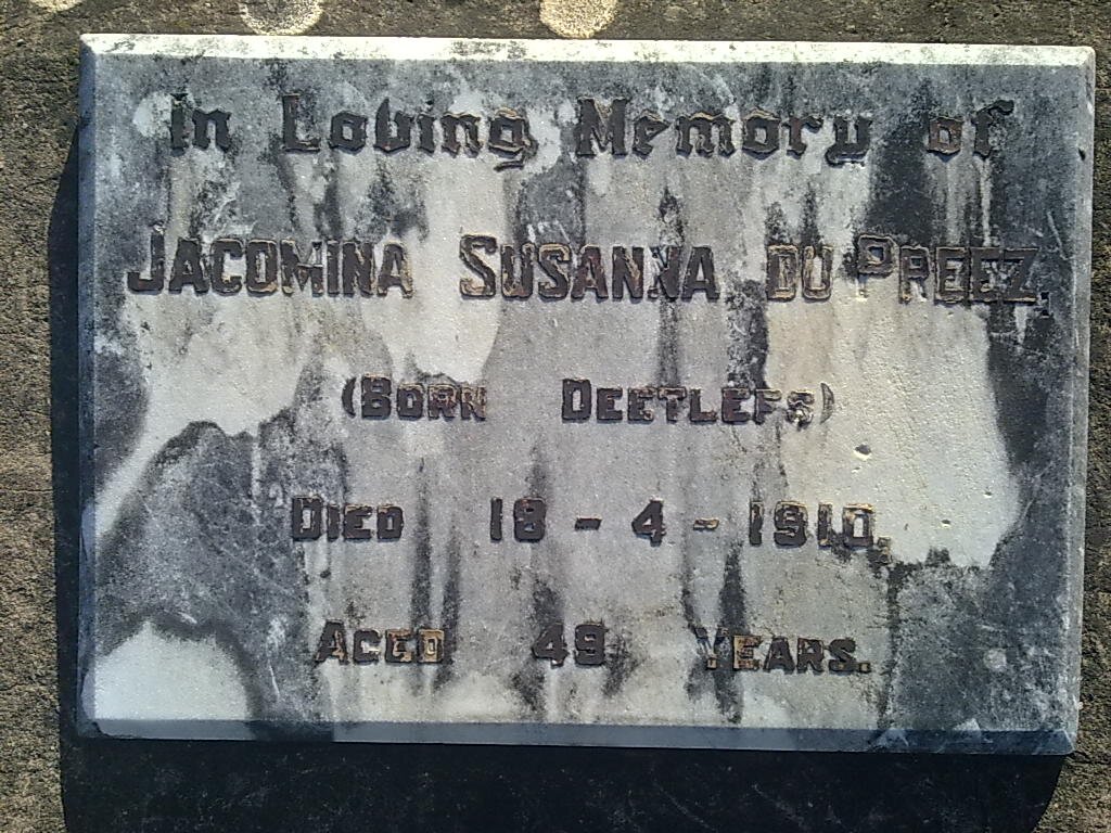 PREEZ Jacomina Susanna, du nee DEETLEFS -1910