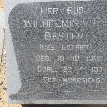 BESTER Wilhelmina E. nee LOTRIET 1906-1971