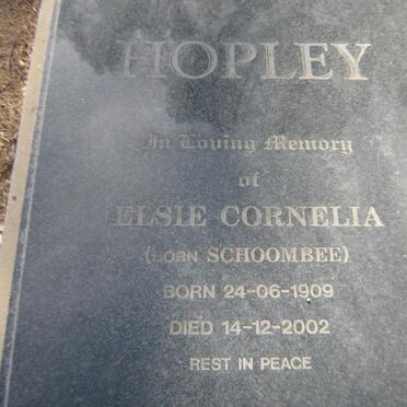 HOPLEY Elsie Cornelia nee SCHOOMBEE 1909-2002