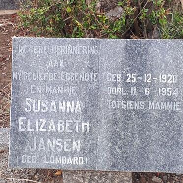 JANSEN Susanna Elizabeth nee LOMBARD 1920-1954