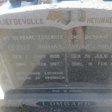 LOMBARD Antonie Christoffel 1883-1971 &amp; Elzabe Johanna 1898-1967