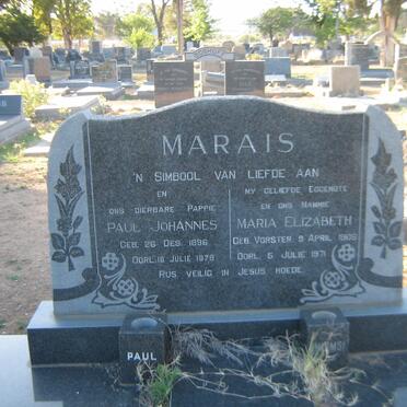 MARAIS Paul Johannes 1896-1979 &amp; Maria Elizabeth VORSTER 1906-1971