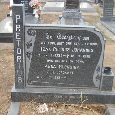 PRETORIUS Izak Petrus Johannes 1935-1998 &amp; Anna Blondina JORDAAN 1935-