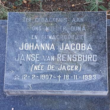 RENSBURG Johanna Jacoba, Janse van nee DE JAGER 1907-1993