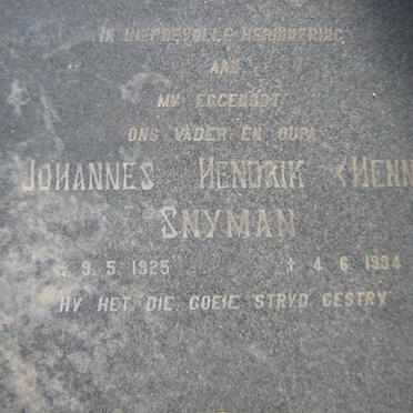 SNYMAN Johannes Hendrik 1925-1984 &amp; Naomi 1930-1994