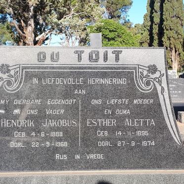 TOIT Hendrik Jakobus, du 1888-1968 &amp; Esther Aletta 1895-1974