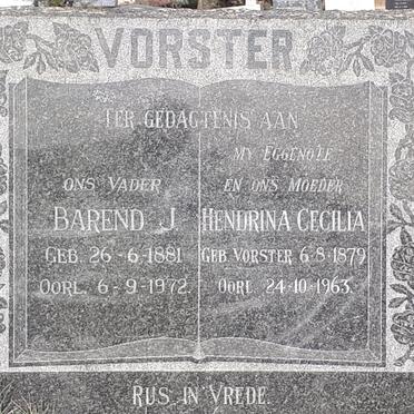 VORSTER Barend J. 1881-1972 &amp; Hendrina Cecilia VORSTER 1879-1963