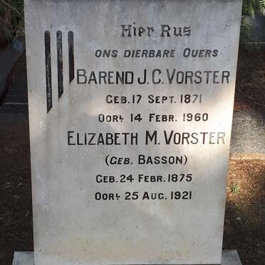VORSTER Barend J.C. 1871-1960 &amp; Elizabeth M. BASSON 1875-1921