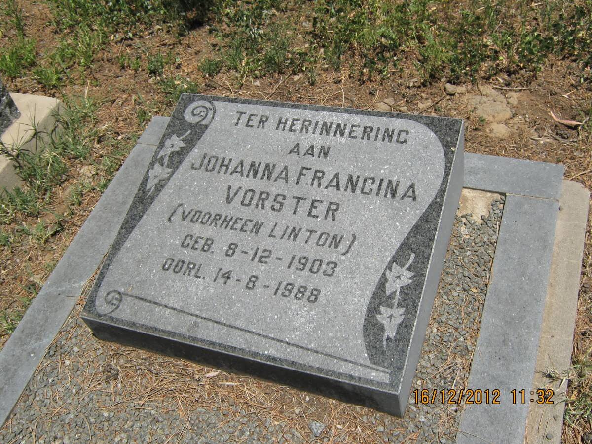 VORSTER Johanna Francina voorheen LINTON 1903-1988