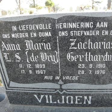 VILJOEN Zacharias Gerthardus 1910-1976 &amp; Anna Maria L.S. DE VRY 1899-1967