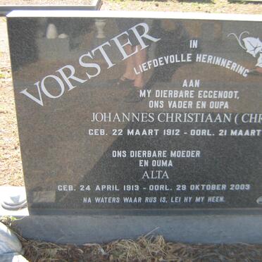 VORSTER Johannes Christiaan 1912-1977 &amp; Alta 1913-2003
