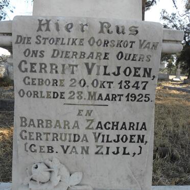 VILJOEN Gerrit van Niekerk 1847-1925 &amp; Barbara Zacharia Gertruida VAN ZIJL 1846-1925