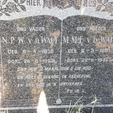 WALT N.P.W., v.d. 1879-1952 &amp; M.M.E. 1881-1951