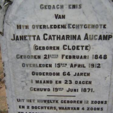 AUCAMP Janetta Catharina nee CLOETE 1848-1912