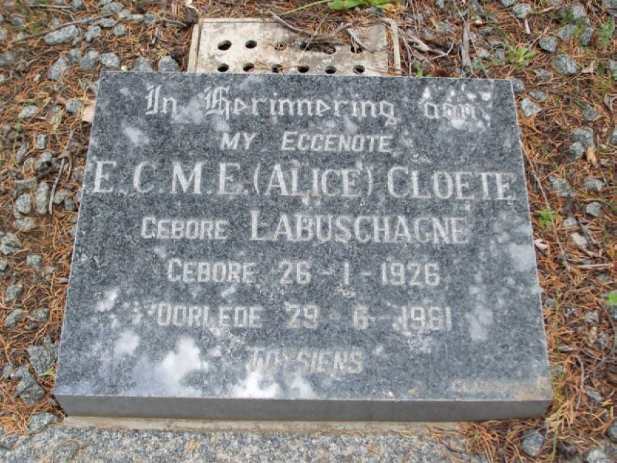 CLOETE E.C.M.E. nee LABUSCHAGNE 1926-1981