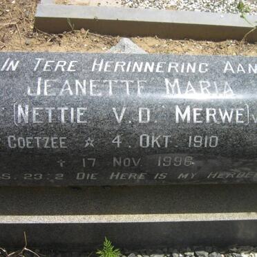 COETZEE Theunis Gert 1901-1981 &amp; Jeanette V.D.MERWE voorheen COETZEE 1910-1996