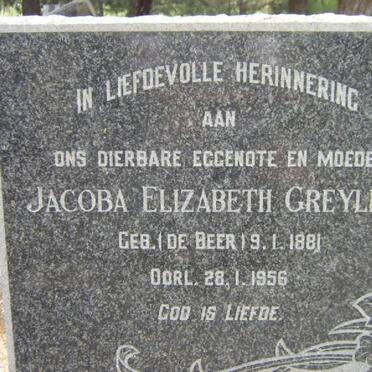 GREYLING Jacoba Elizabeth nee DE BEER 1881-1956
