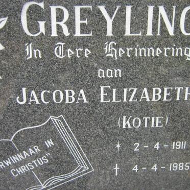 GREYLING Jacoba Elizabeth 1911-1985