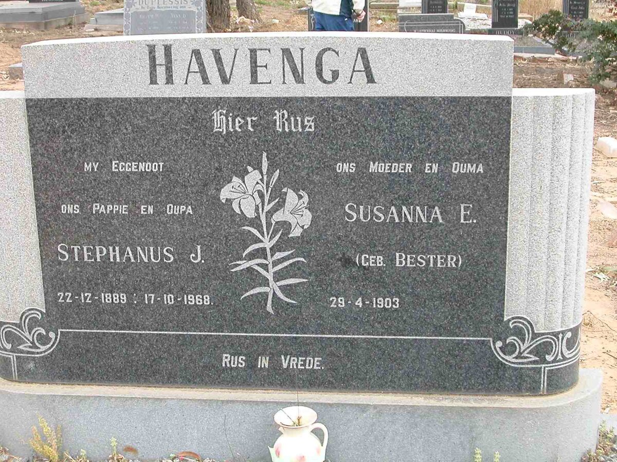 HAVENGA Stephanus J. 1889-1968 &amp; Susanna E. BESTER 1903-