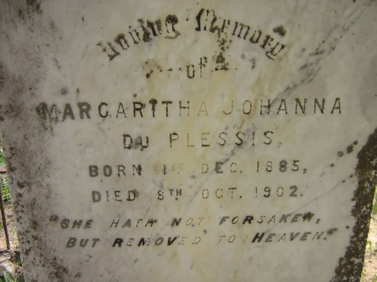 PLESSIS Margaritha Johanna, du 1885-1902