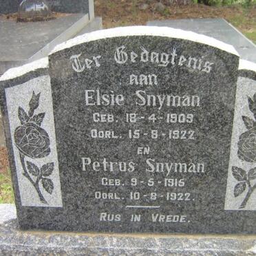 SNYMAN Petrus 1915-1922 &amp; Elsie 1909-1922