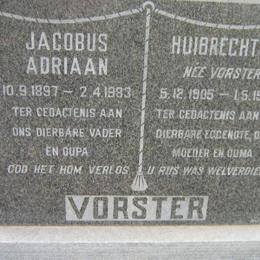 VORSTER Jacobus Adriaan 1897-1983 &amp; Huibrecht J. VORSTER 1905-1972