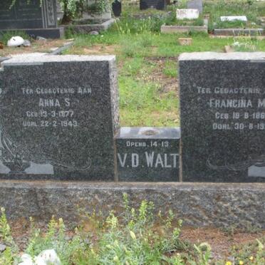 WALT Anna S., v.d. 1877-1943 :: V.D. WALT Francina M. 1868-1955