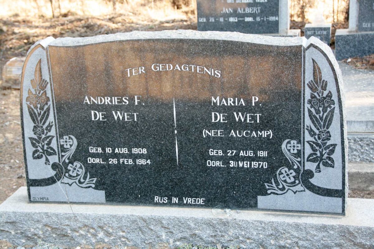 WET Andries F., de 1908-1964 & Maria P. AUCAMP 1911-1970