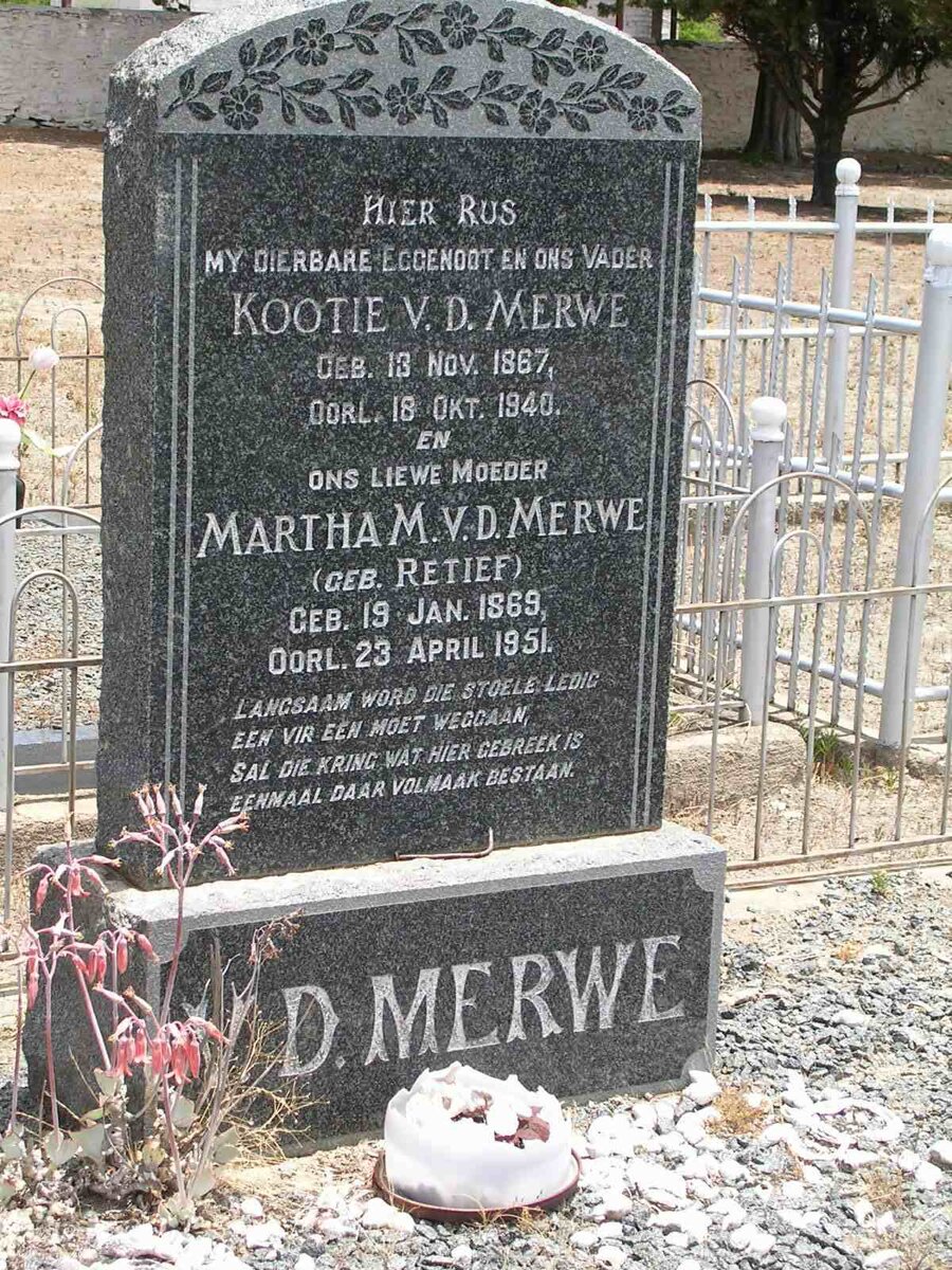 MERWE Kootie, v.d. 1867-1940 &amp; Martha M. RETIEF 1869-1951