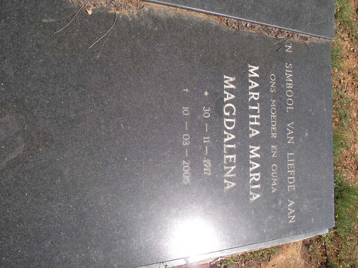 WOLMARANS Martha Maria Magdalena 1917-2005