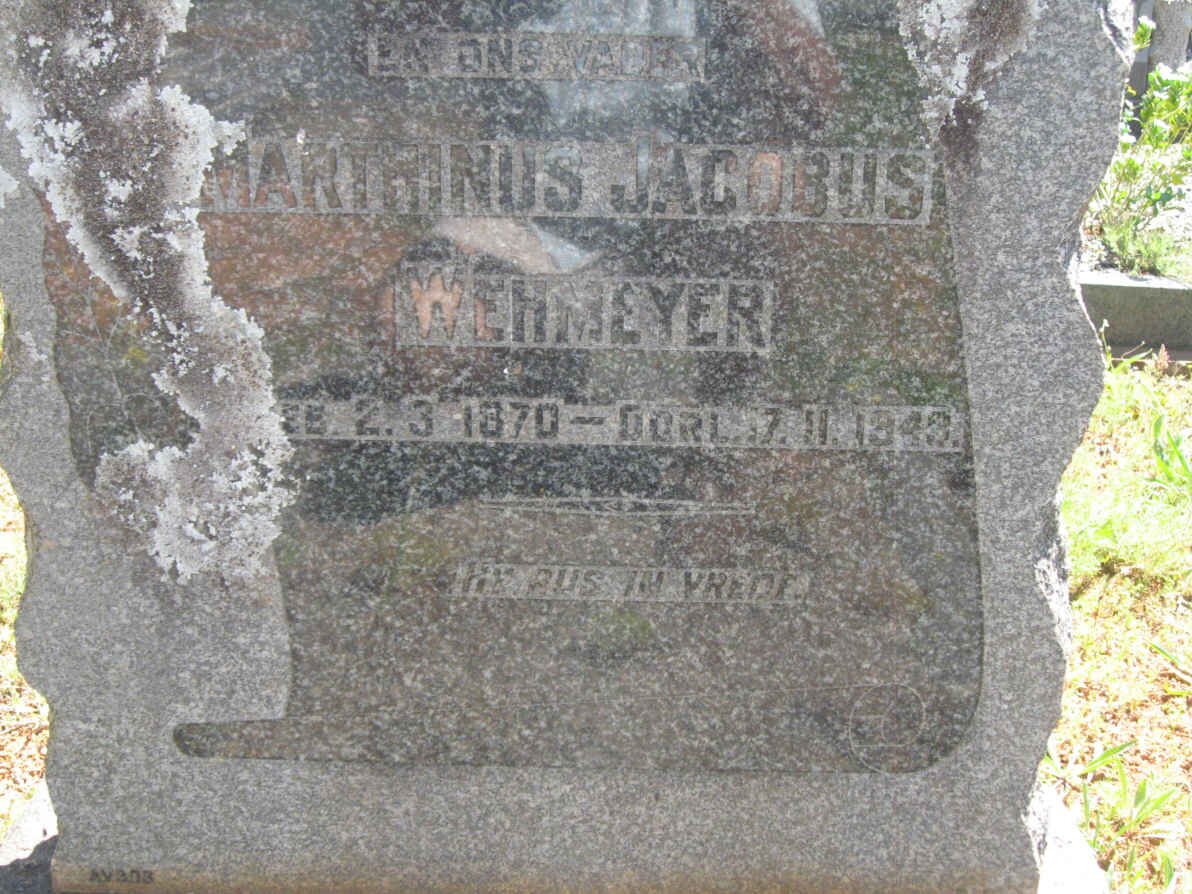 WEHMEYER Marthinus Jacobus 1870-1943
