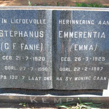 KEMP Stephanus 1920-1990 &amp; Emmerentia 1925-1987