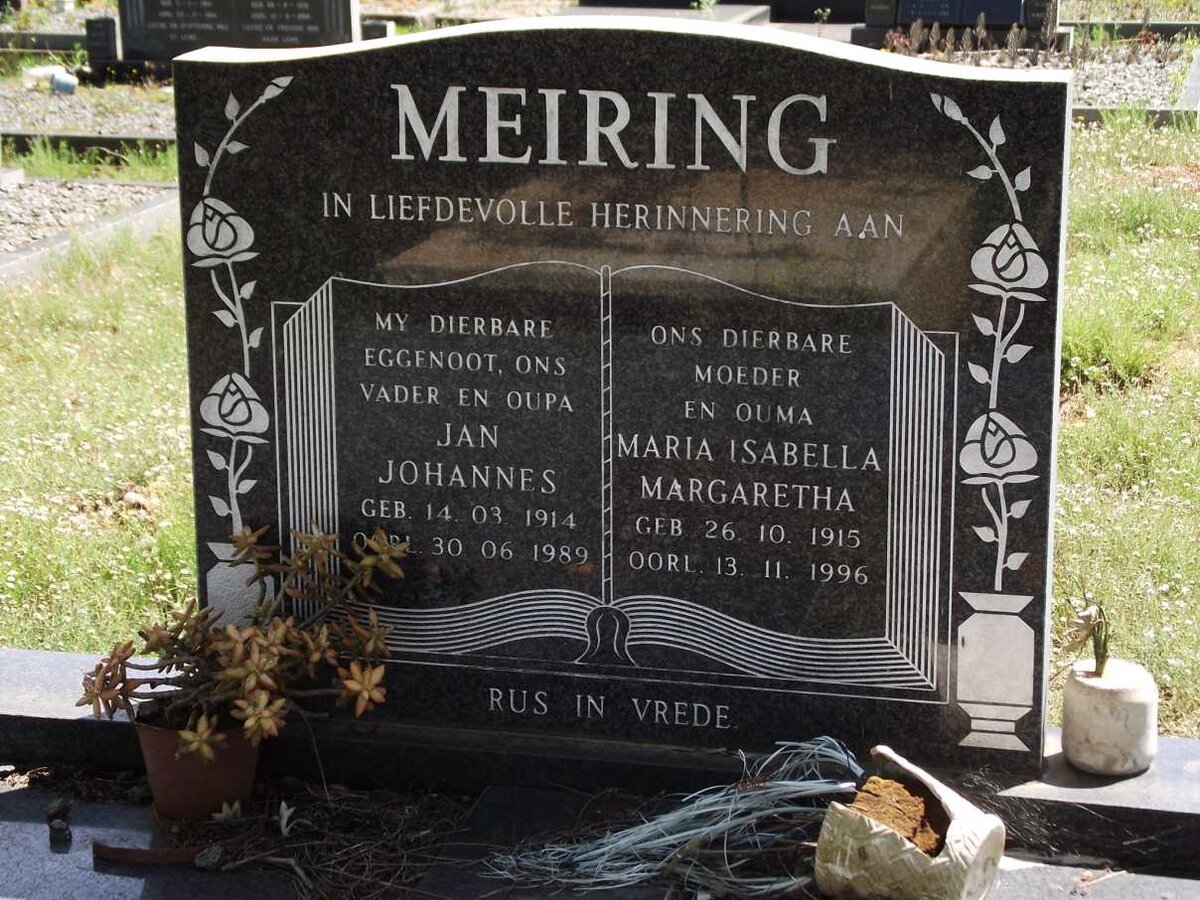 MEIRING Jan Johannes 1914-1989 &amp; Maria Isabella Margaretha 1915-1996