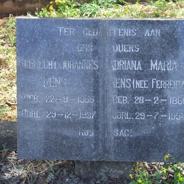 RENS Albrecht Johannes 1855-1937 &amp; Adriana Maria FERREIRA 1865-1954