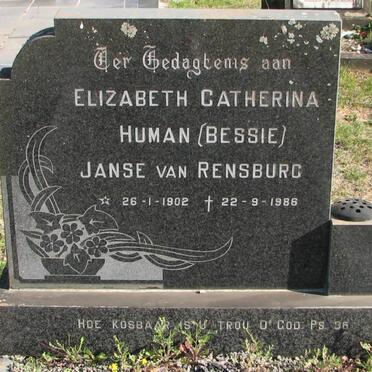 RENSBURG Elizabeth Catherina Human, Janse van 1902-1986