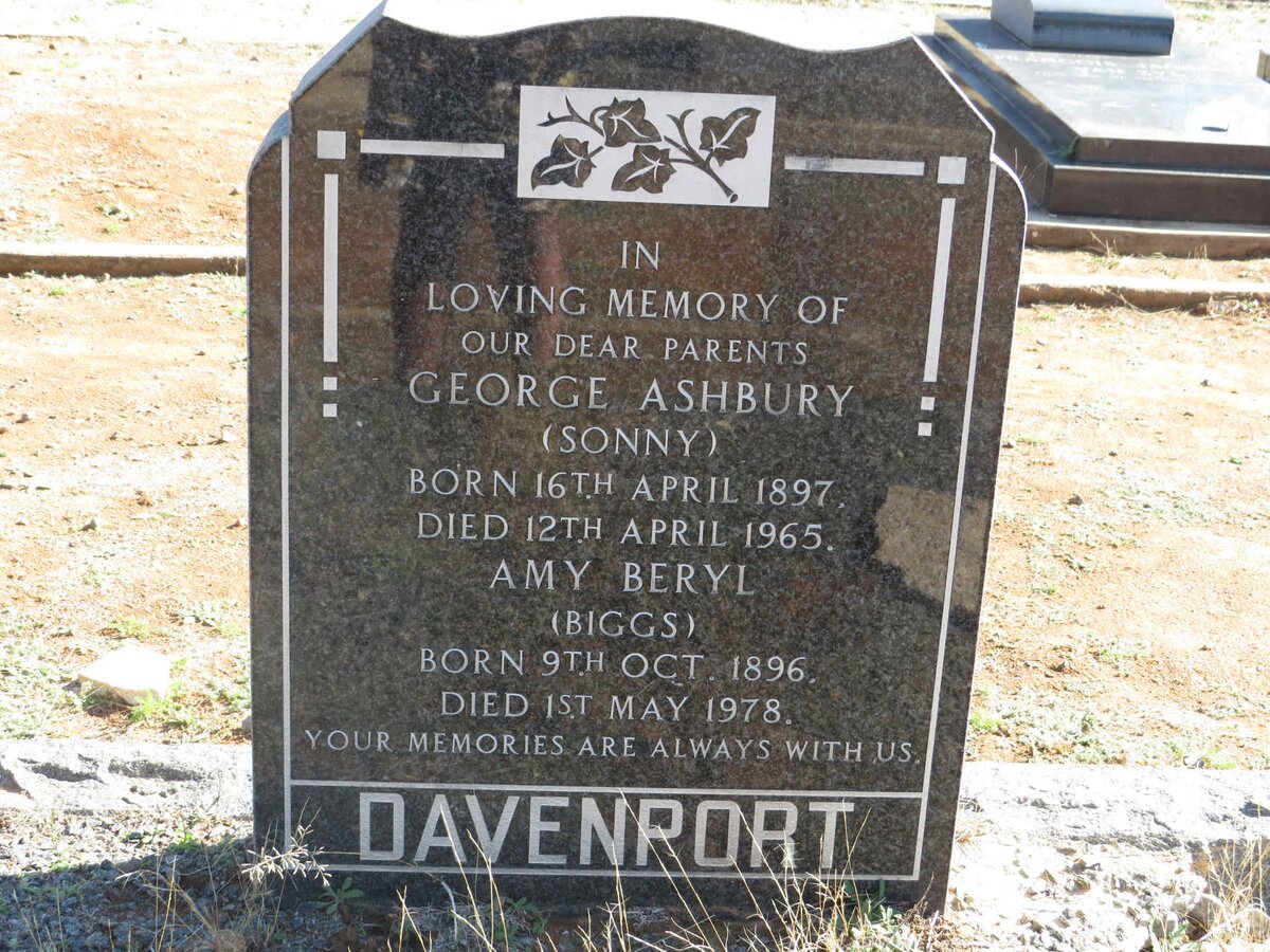 DAVENPORT George Ashbury 1897-1965 &amp; Amy Beryl BIGGS 1896-1978