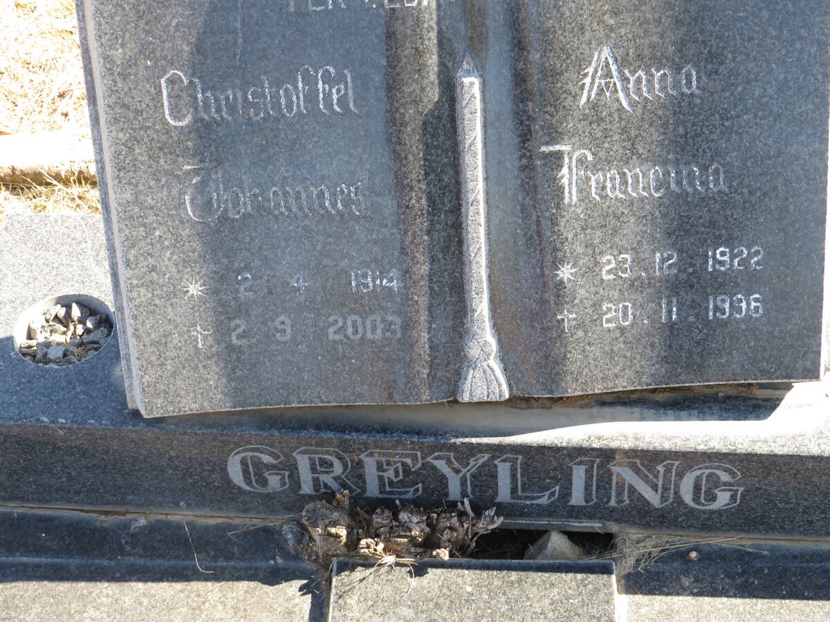 GREYLING Christoffel Johannes 1914-2003 &amp; Anna Francina 1922-1996