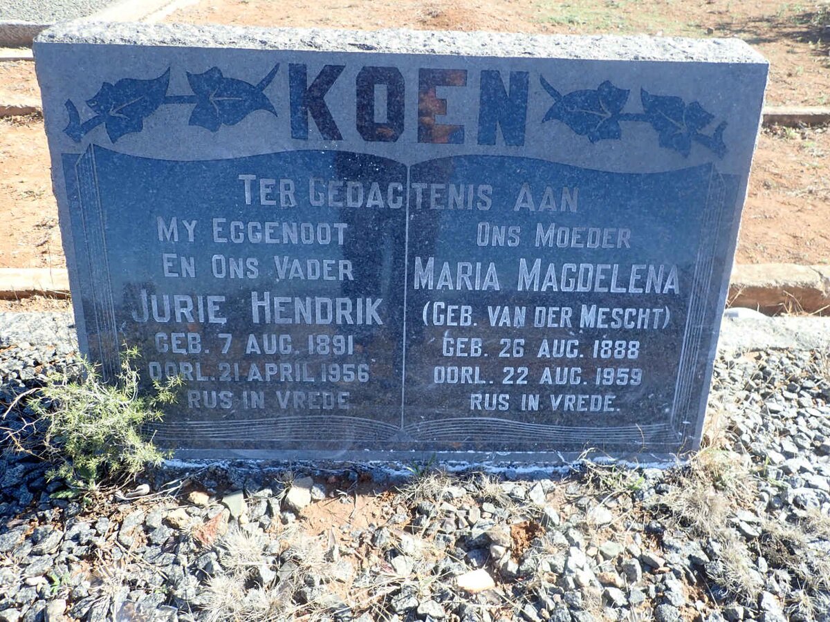 KOEN Jurie Hendrik 1891-1956 &amp; Maria Magdelena VAN DER MESCHT 1888-1959