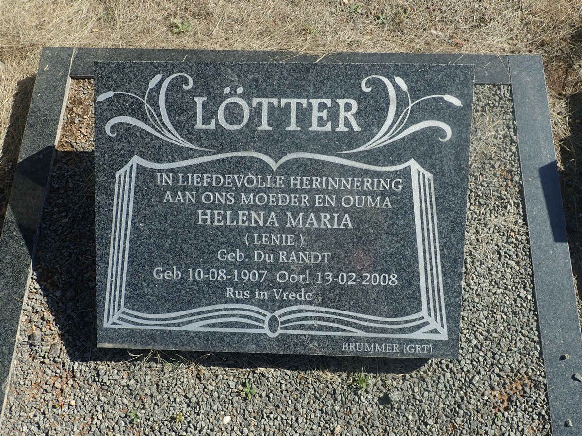 LOTTER Helena Maria nee DU RANDT 1907-2008