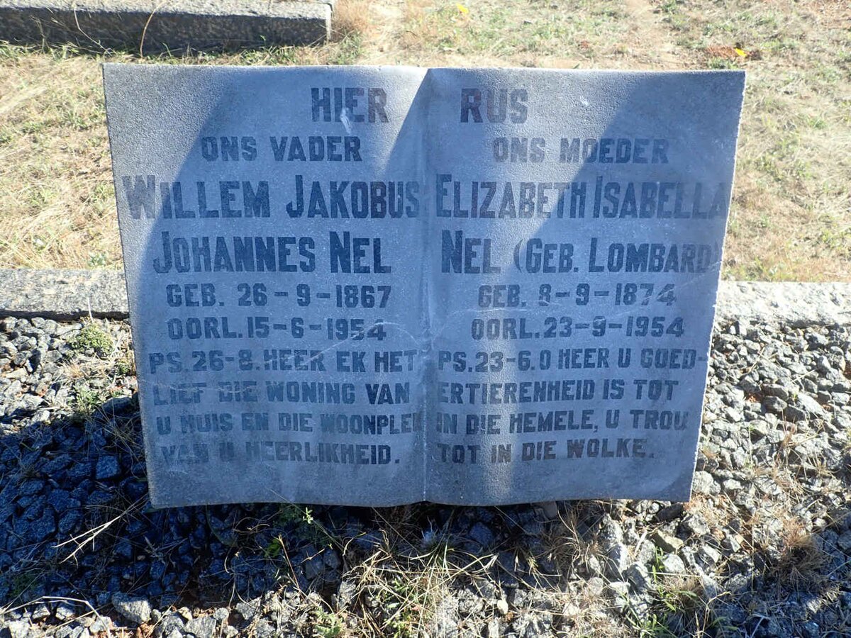 NEL Willem Jakobus Johannes 1867-1954 &amp; Elizabeth Isabella LOMBARD 1874-1954