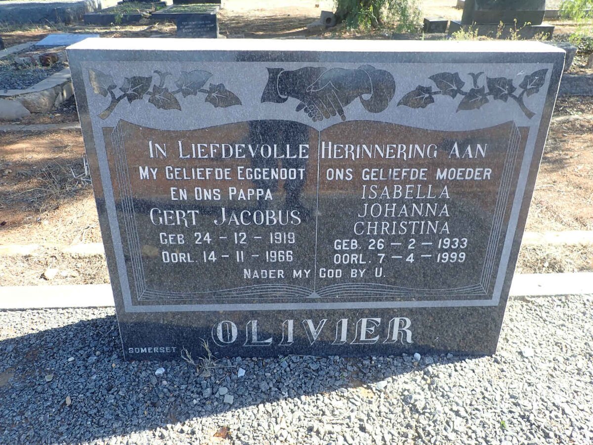 OLIVIER Gert Jacobus 1919-1966 Isabella Johanna Christina 1933-1999