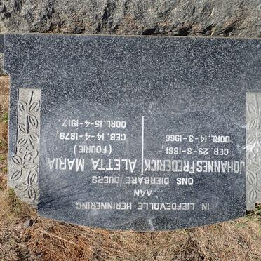 SCHOEMAN Johannes Frederick 1881-1966 &amp; Aletta Maria FOURIE 1879-1917