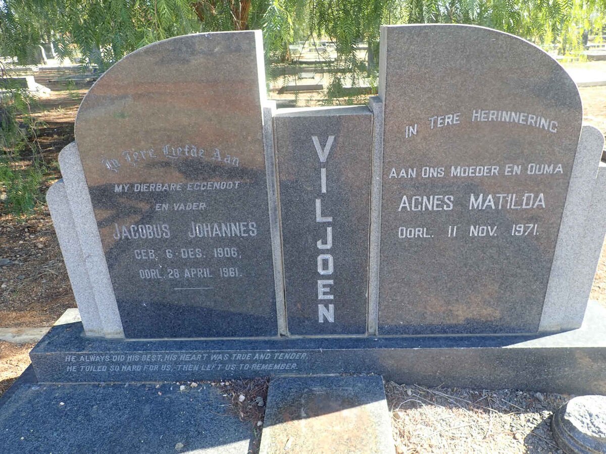 VILJOEN Jacobus Johannes 1906-1961 &amp; Agnes Matilda -1971