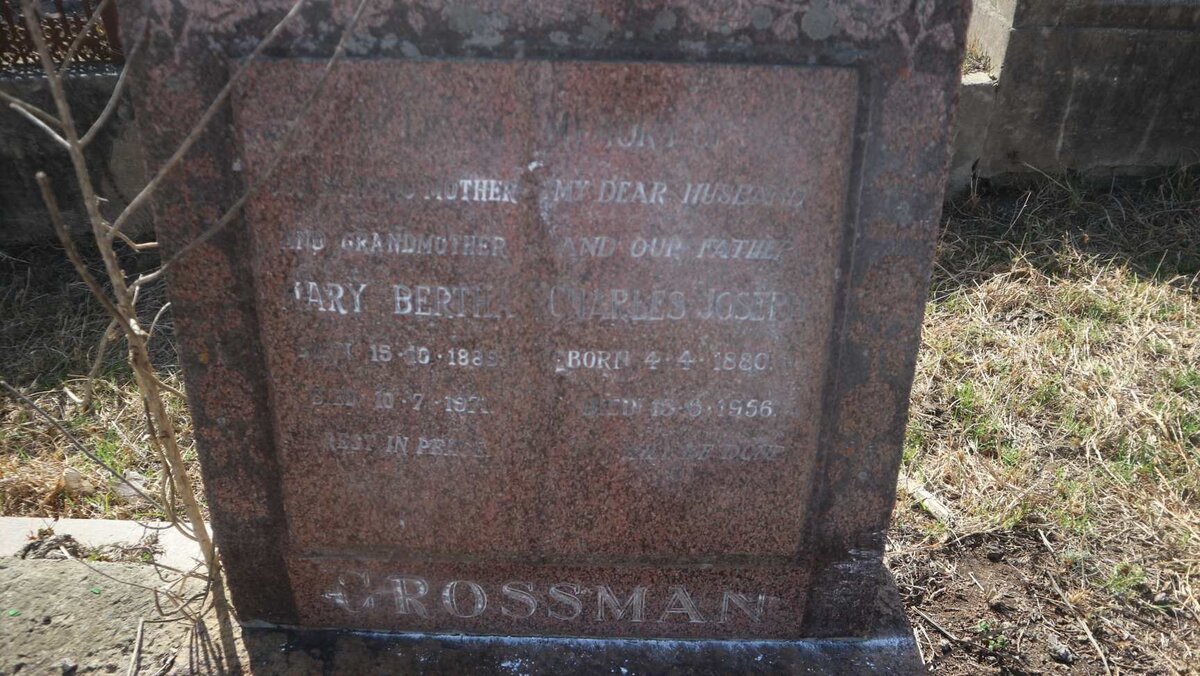 CROSSMAN Charles Joseph 1880-1956 &amp; Mary Bertha 1889-1971